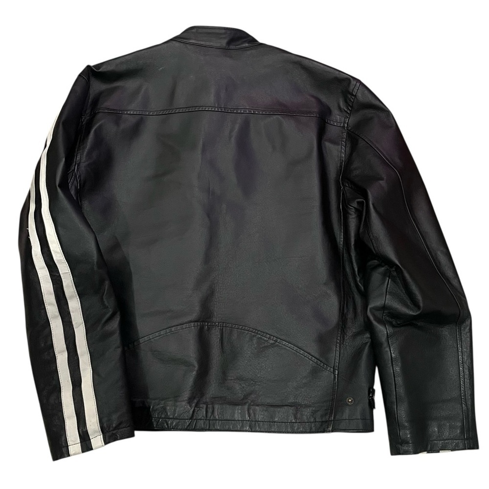 Y2K Max Rider Black Leather Moto Jacket – Racing Stripe – Size L - Picture 5 of 12